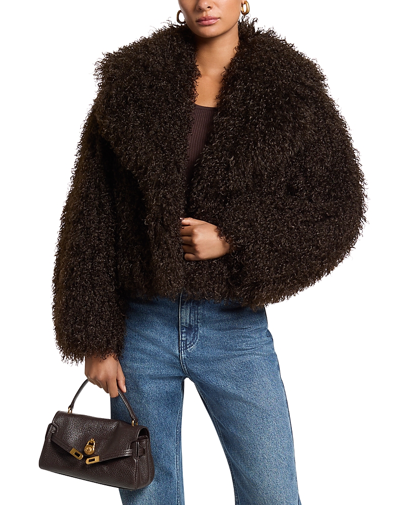 Michael Kors Cropped Faux Fur Peacoat In Chocolate