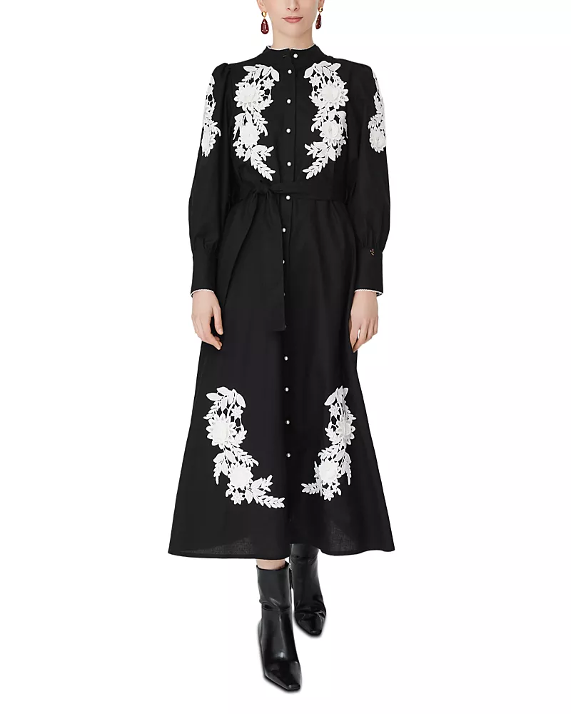 Jovonna London Button Down Applique Midi Dress