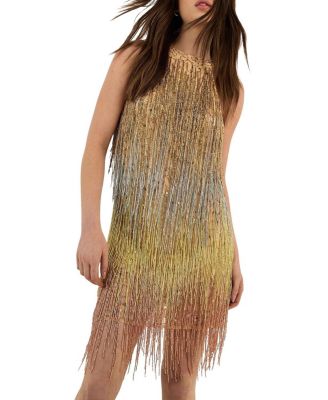 Ombre Beaded Tassel Mini Dress