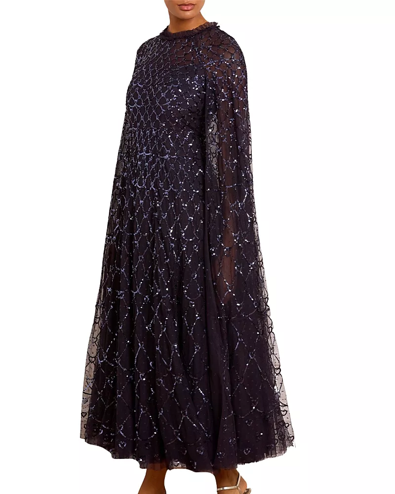 Needle & Thread Heart Lattice Cape Ankle Gown