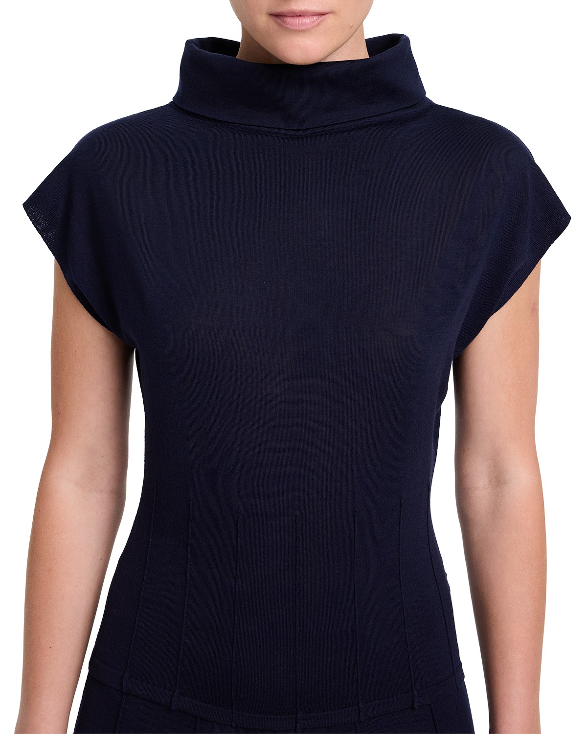 Twp Wool Funnel Neck Sleeveless Top in Blue Night
