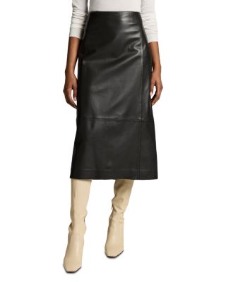 Mid Rise Leather Midi Skirt