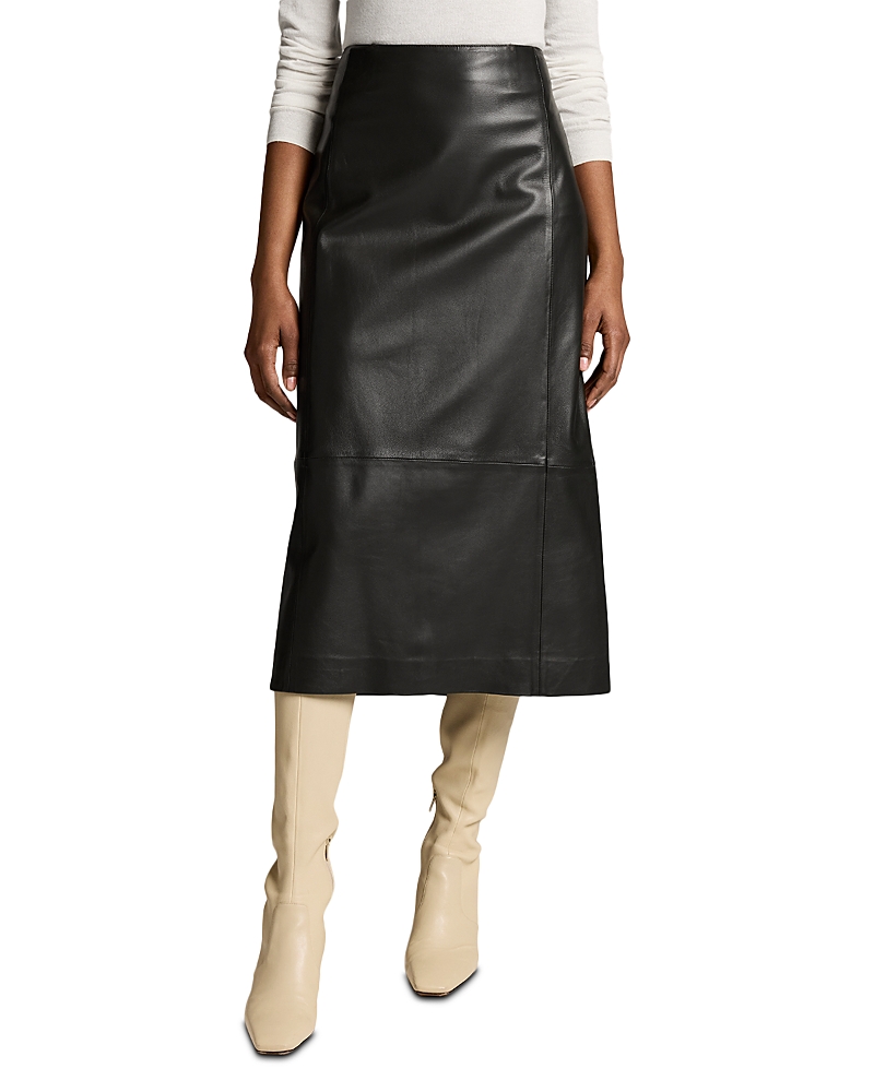 Vince Mid Rise Leather Midi Skirt