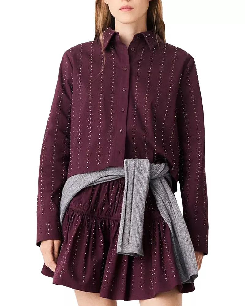 Maje Ceoleon Cotton Blend Embellished Shirt