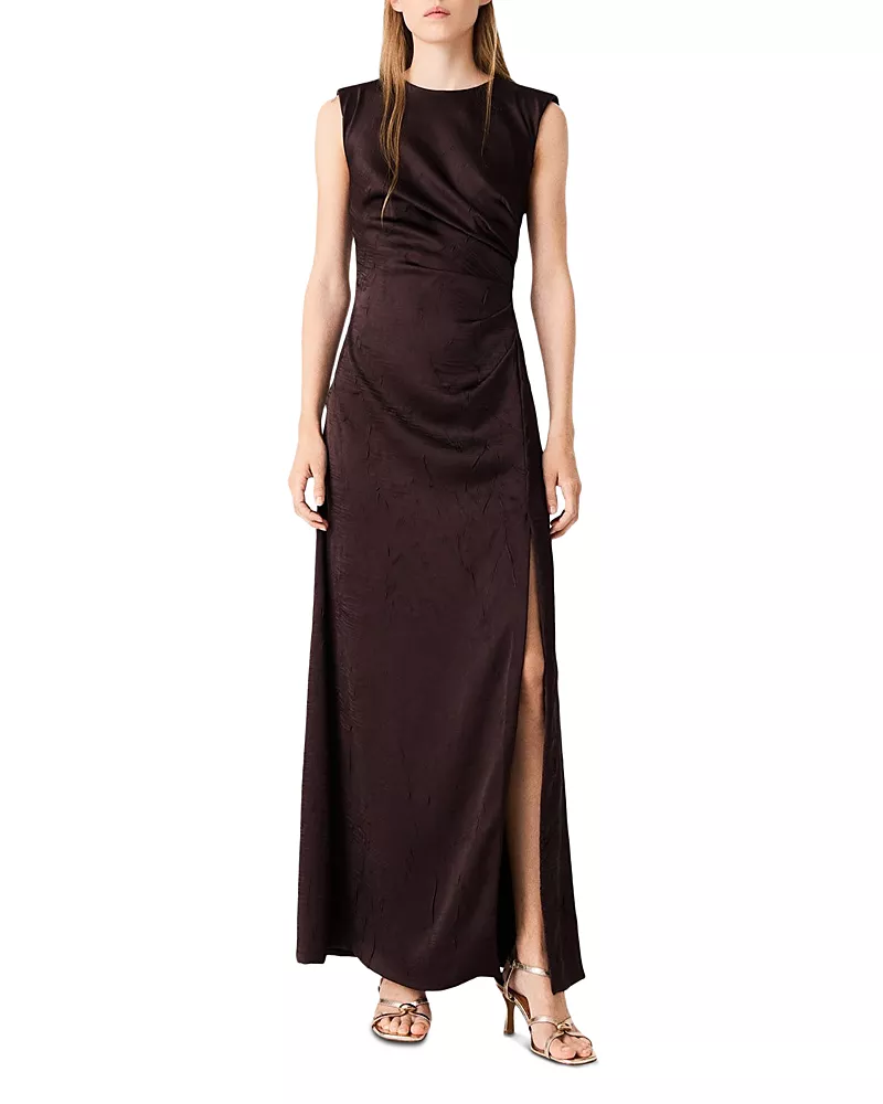 Maje Rivalane Satin Draped Maxi Dress
