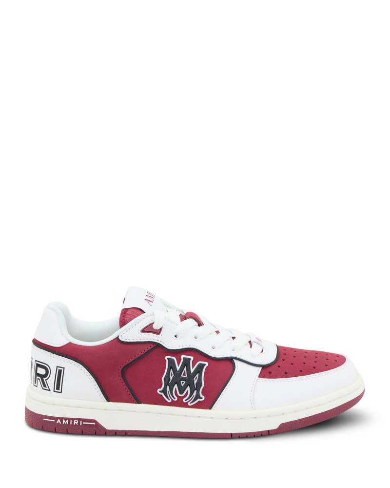 Amiri Men's Newport Leather Low Top Sneakers in White Burgandy