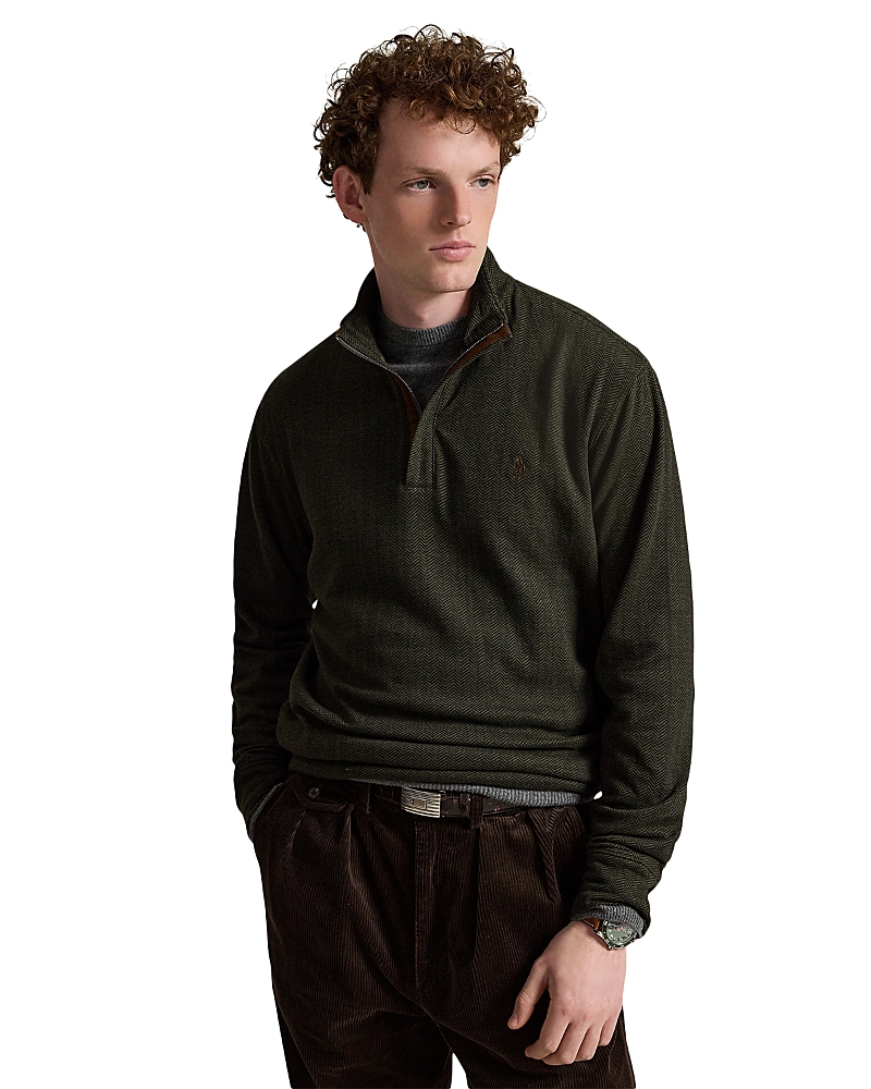 Polo Ralph Lauren Luxury Jersey Herringbone Quarter Zip Sweater