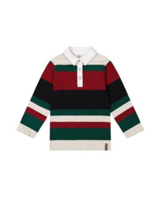Boys' Striped Button Placket Long Sleeve Polo Top - Little Kid, Big Kid