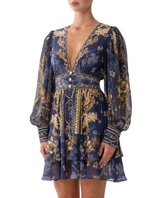 Printed Silk Button Front Dress