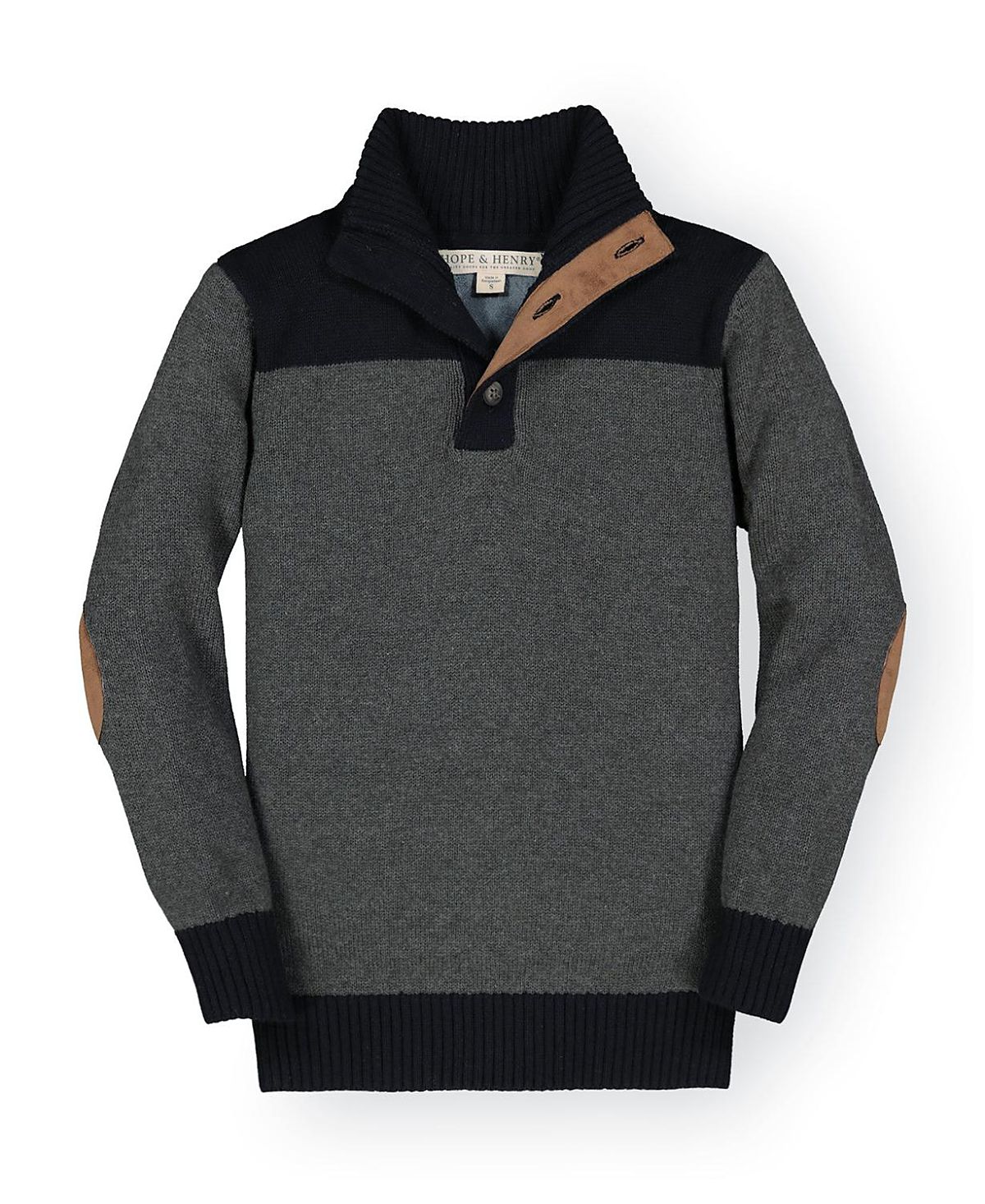 Hope & Henry Boys' Organic Mock Neck Sweater with Elbow Patches - Little Kid, Big Kid