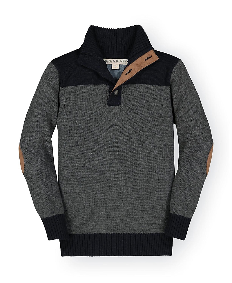 Hope & Henry Boys' Organic Mock Neck Sweater with Elbow Patches - Little Kid, Big Kid