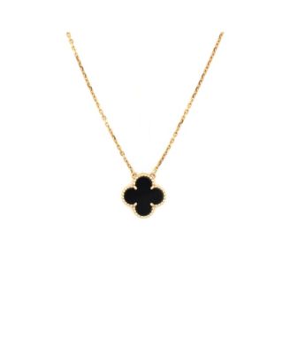  Vintage Alhambra Pendant Necklace 18K Gold and Onyx, 16.25"