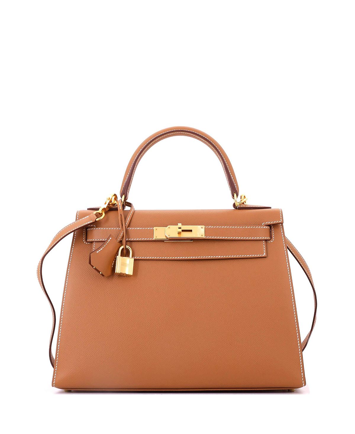 Pre-Owned HERMES Kelly 28 Handbag Brown Epsom with Gold Hardware