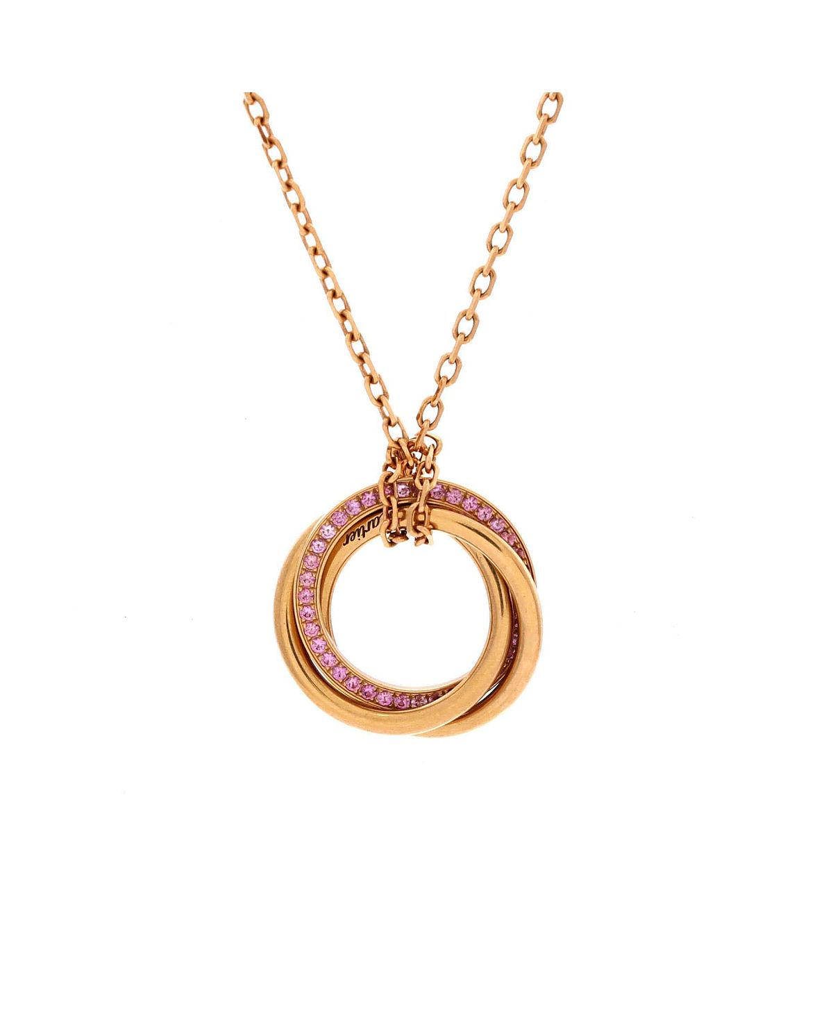 Pre-Owned Cartier Trinity Pendant Necklace 18K Rose Gold with Pave Pink Sapphires
