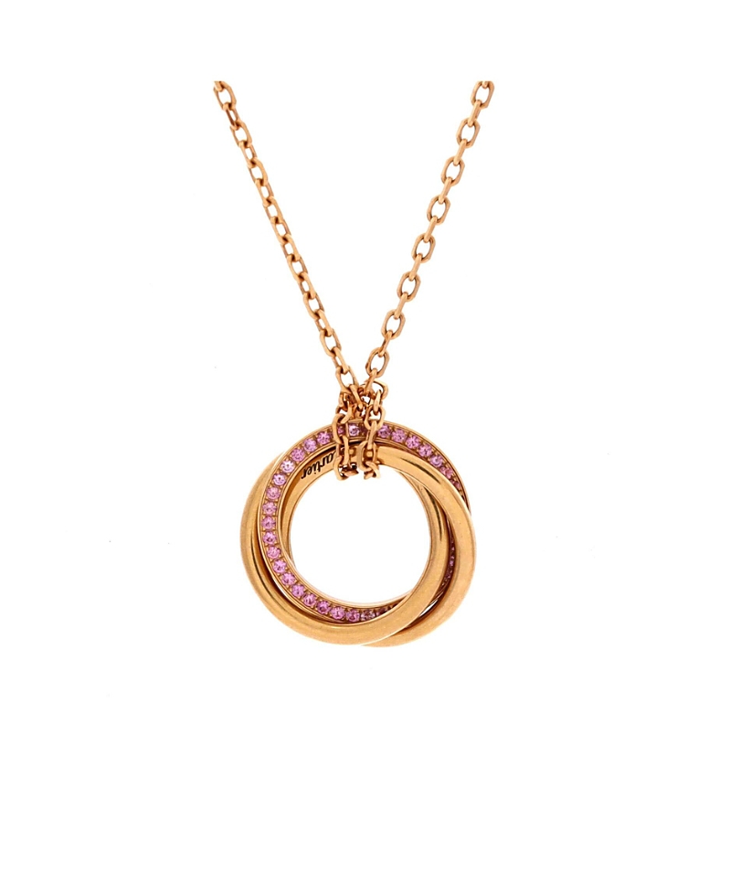 Pre-owned Pre-owned Cartier Cartier Trinity Pendant Necklace 18k Rose Gold With Pave Pink Sapphires, 17.5