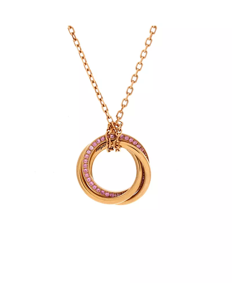 Pre-Owned Cartier Trinity Pendant Necklace 18K Rose Gold with Pave Pink Sapphires, 17.5