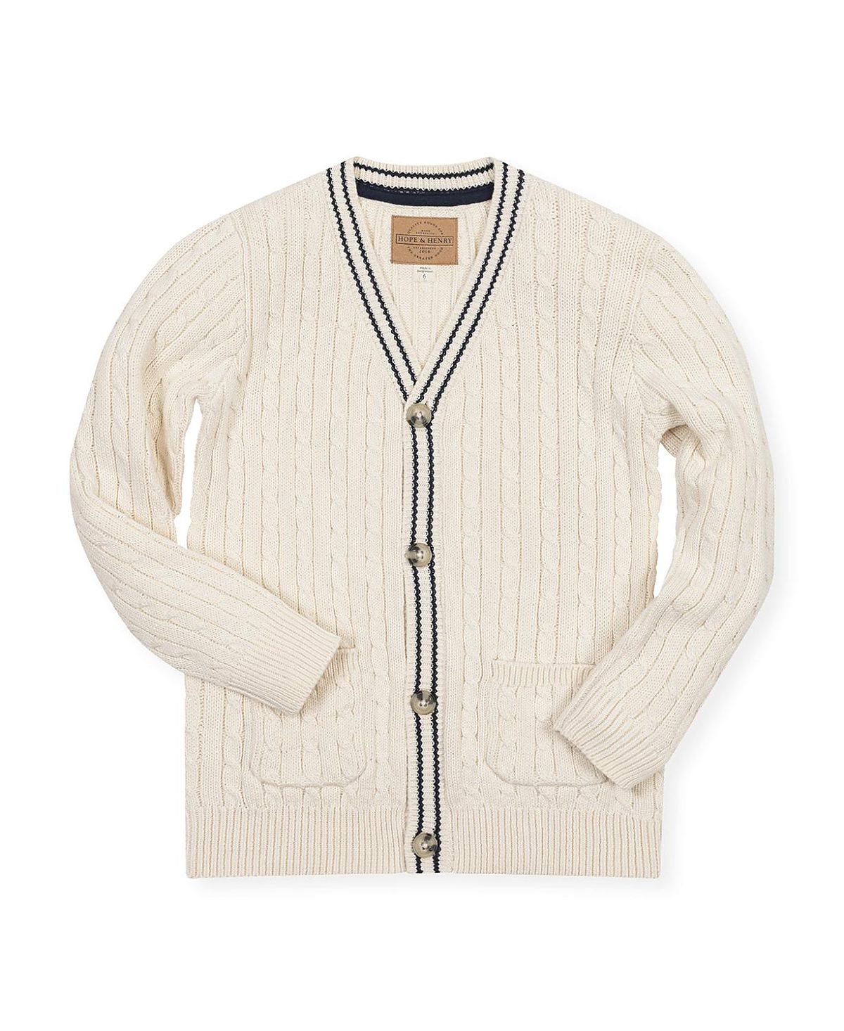 Hope & Henry Boys' Organic Cable Cardigan Sweater with Tipping - Little Kid, Big Kid