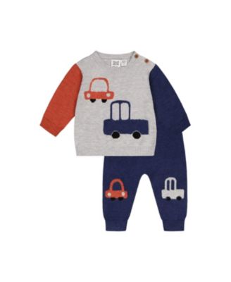  Boys' Knitted Car Intarsia Top and Elastic Waist Pants Set - Baby