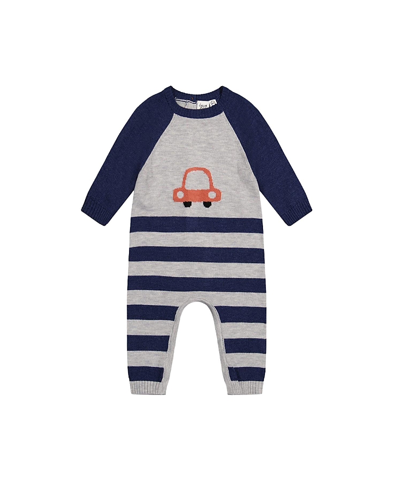 Deux par Deux Boys' Knitted Intarsia Car Raglan Sleeve Romper - Baby