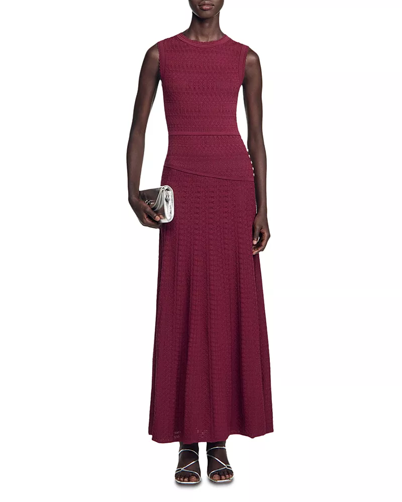 Sandro Samantha Pointelle Knit Maxi Dress