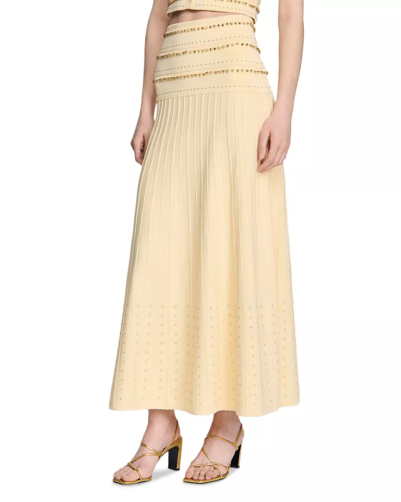Sandro Lorianne Embellished Knit Maxi Skirt