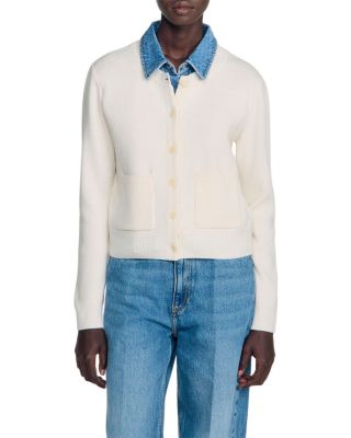 H26MIKY Layered Look Denim Collar Cardigan