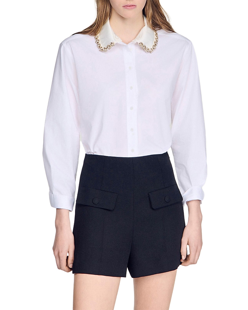Sandro Ema Cotton Jeweled Collar Shirt