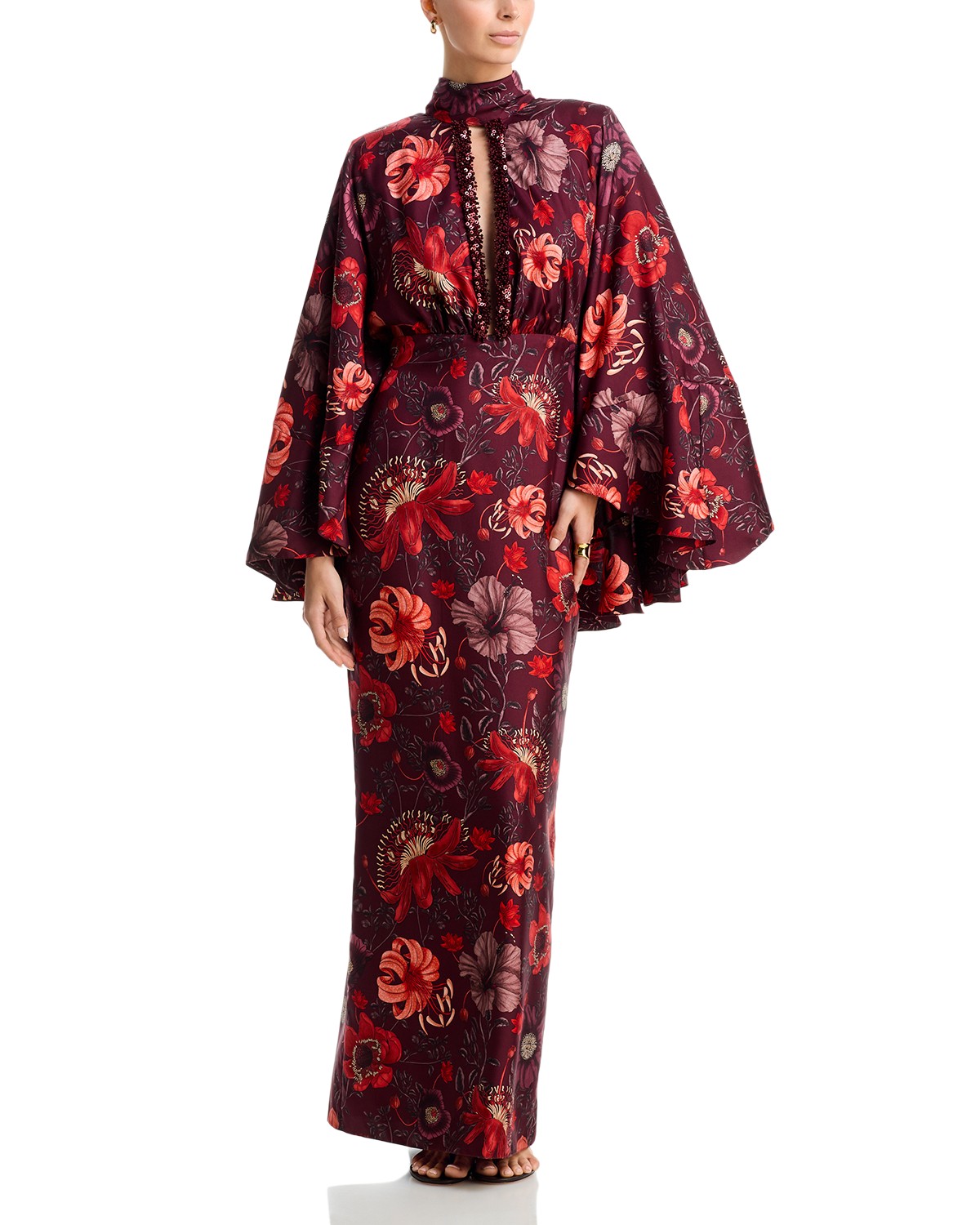 Johanna Ortiz Hidden Flower Silk Maxi Dress in Wine