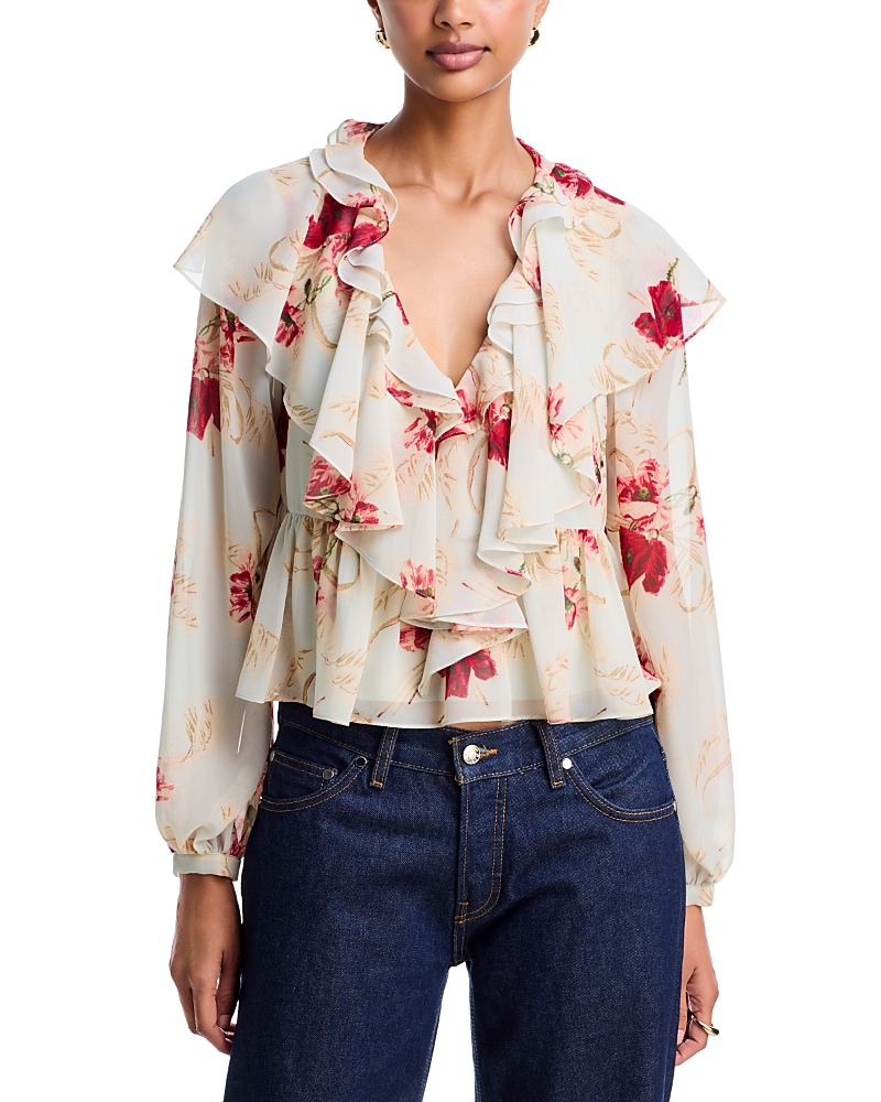 Cinq A Sept Wilted Poppy Aurore Ruffled Blouse