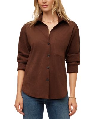 Leighton Faux Suede Ruched Sleeve Shirt