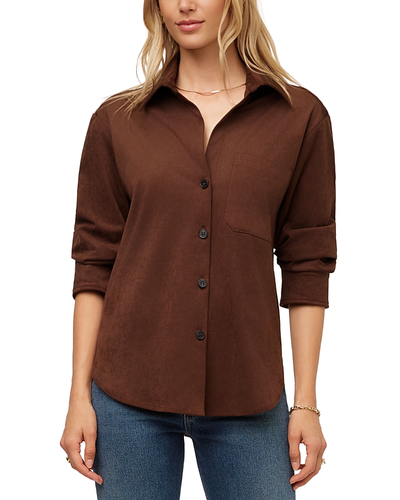 Fifteen Twenty Leighton Faux Suede Ruched Sleeve Shirt