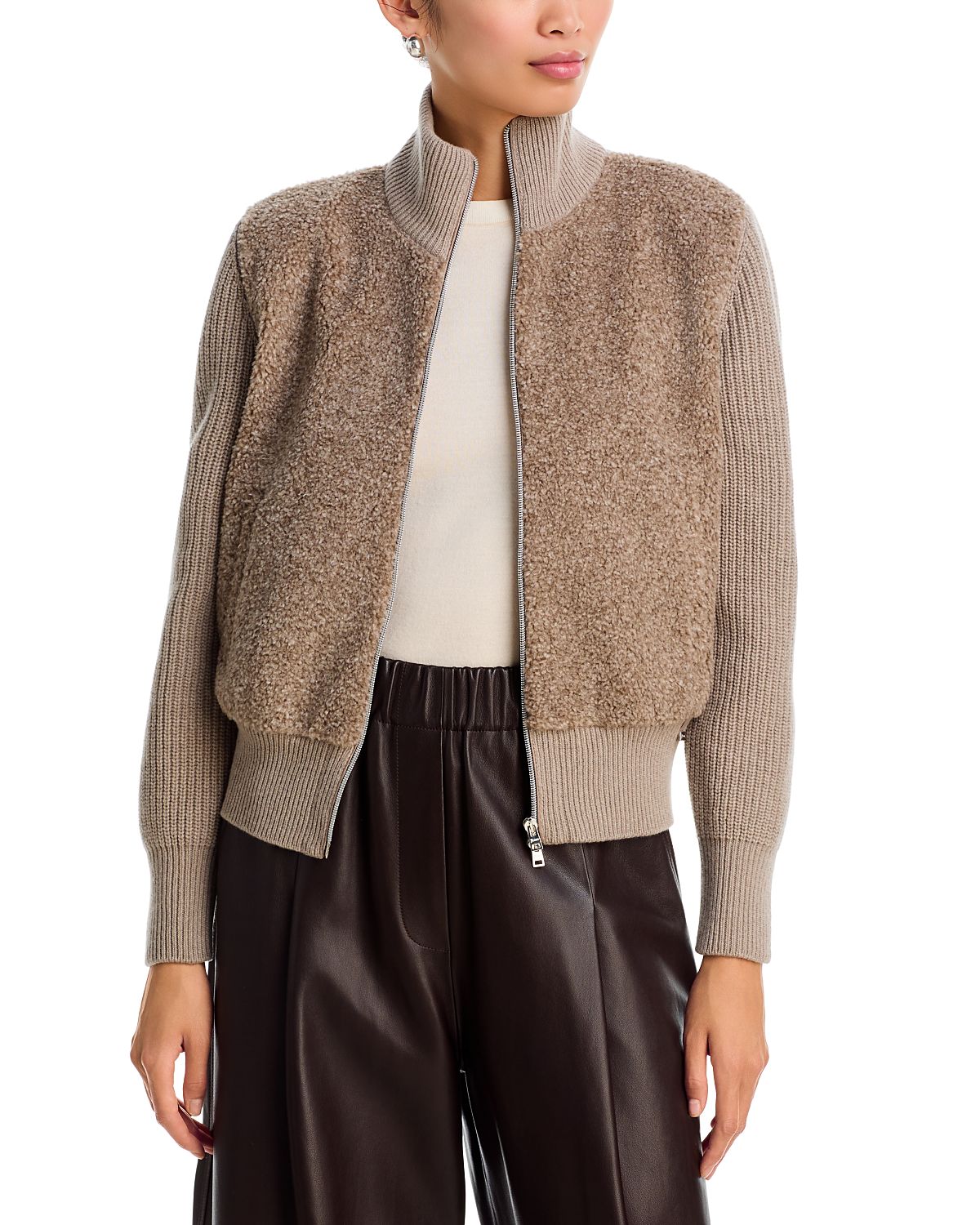 Herno Braided Wool & Curly Melange Zip Bomber Jacket