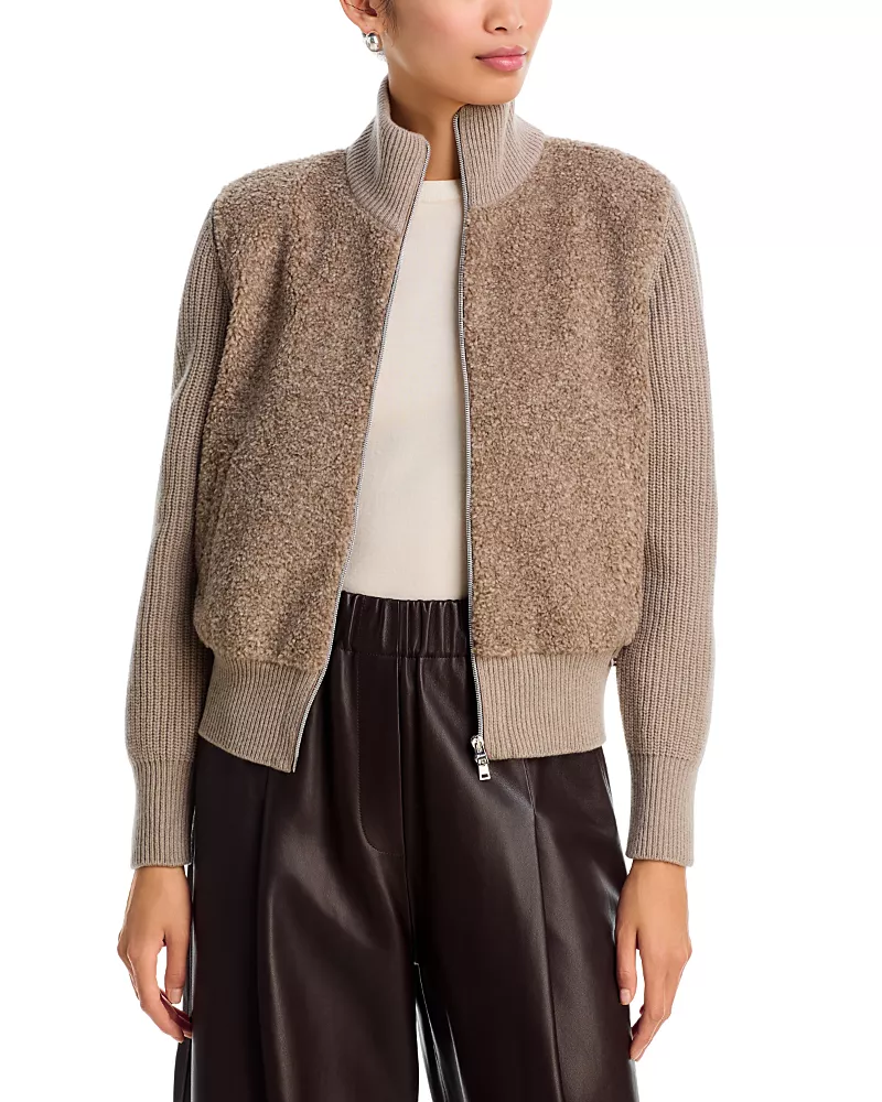 Herno Braided Wool & Curly Melange Zip Bomber Jacket