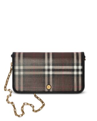 Checked Cotton Blend Chain Strap Wallet