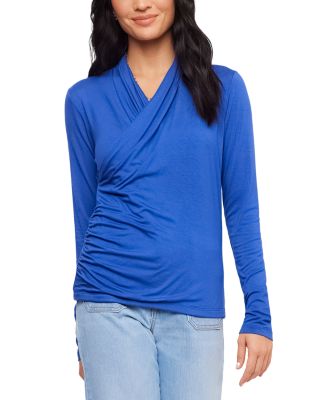 Crossover Side Shirred Long Sleeve Top