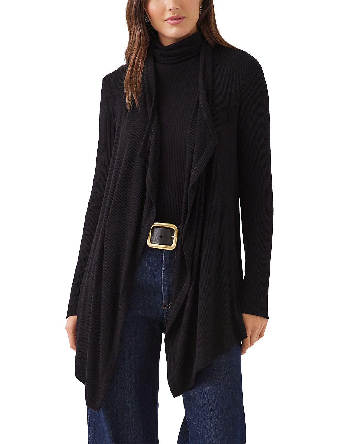 Karen Kane Ribbed Drape Front Cardigan