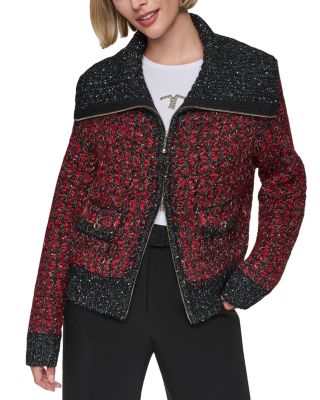 Tweed Zip Front Sweater Jacket