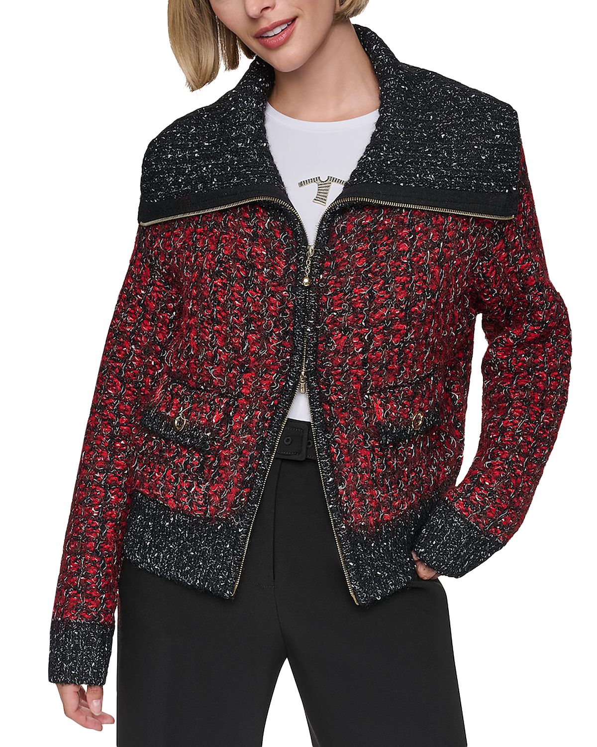 Sonia Rykiel Tweed Zip Front Sweater Jacket