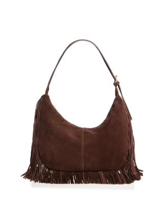 Large Fringed Suede Hobo Bag - Exclusive