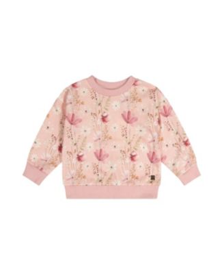 Girls' French Terry Floral Ribbed Cuff Sweatshirt - Little Kid