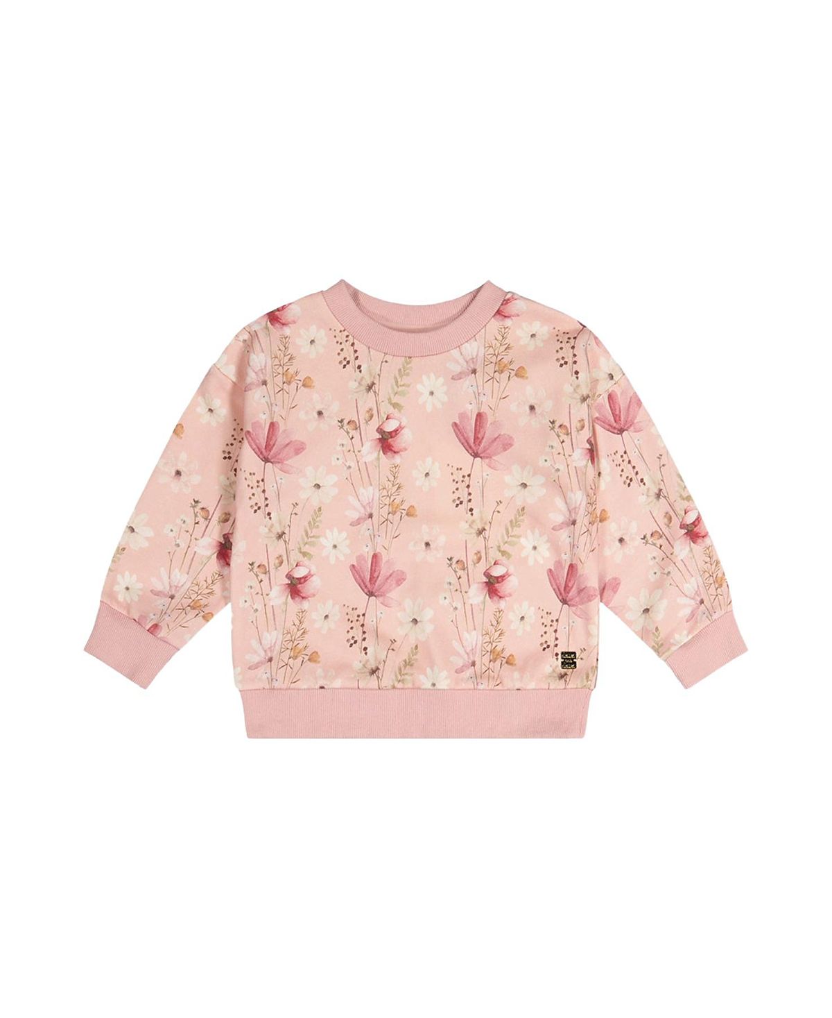 Deux par Deux Girls' French Terry Floral Ribbed Cuff Sweatshirt - Little Kid