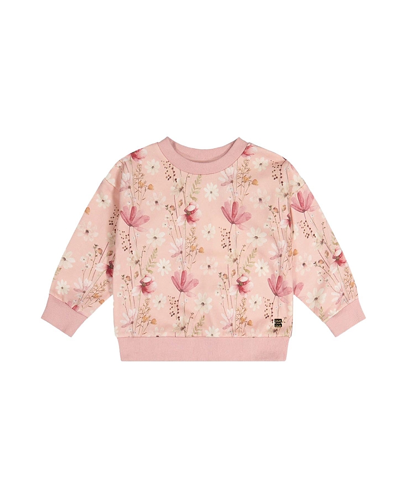 Deux par Deux Girls' French Terry Floral Ribbed Cuff Sweatshirt - Little Kid