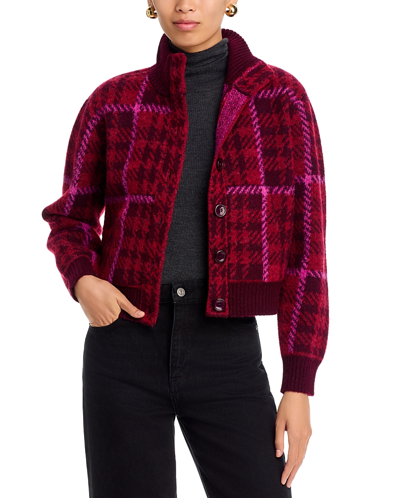 Aqua Houndstooth Plaid Button Front Cardigan - Exclusive