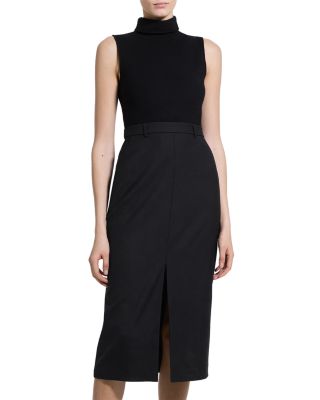 Funnel Neck Sleeveless Draped Midi Dress