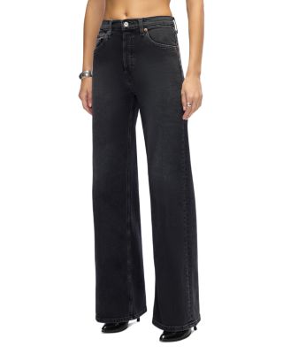 High Rise Wide Leg Jeans in Washed Noir