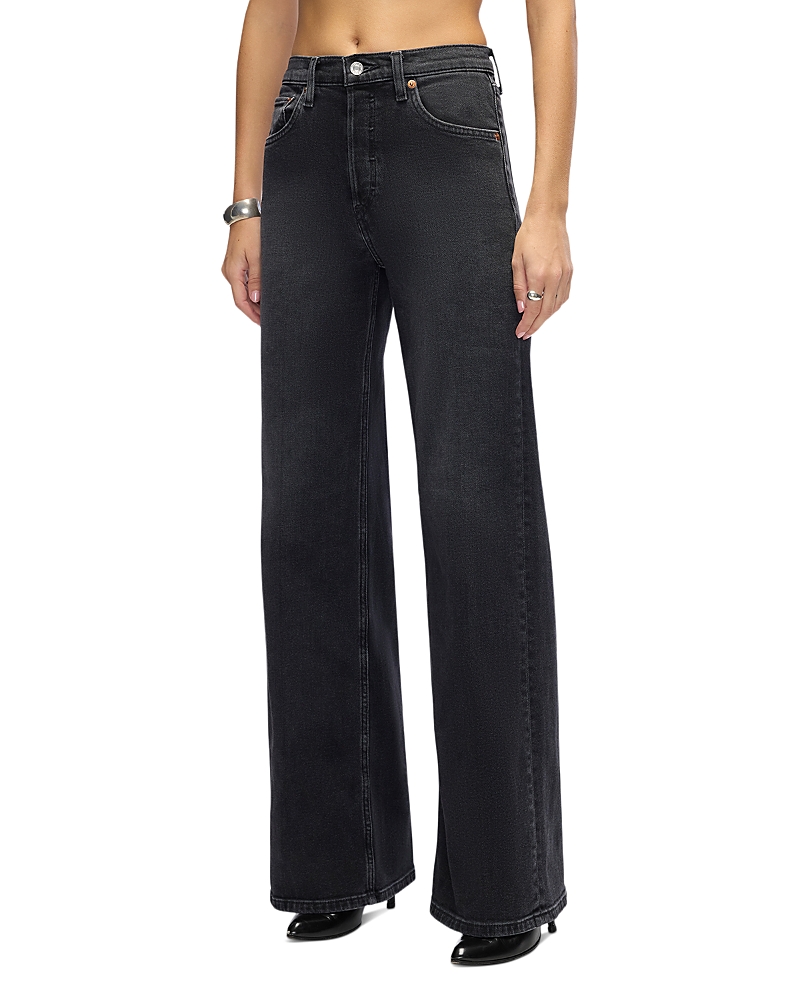 Re/Done High Rise Wide Leg Jeans in Washed Noir