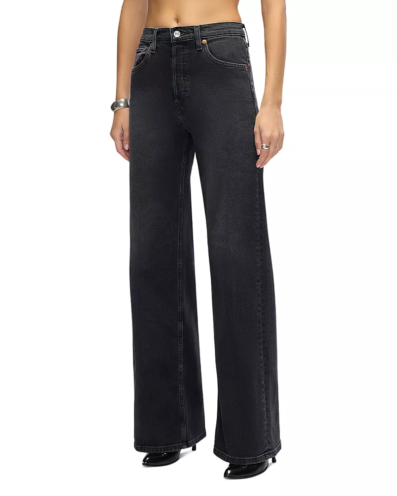 Re/Done High Rise Wide Leg Jeans in Washed Noir