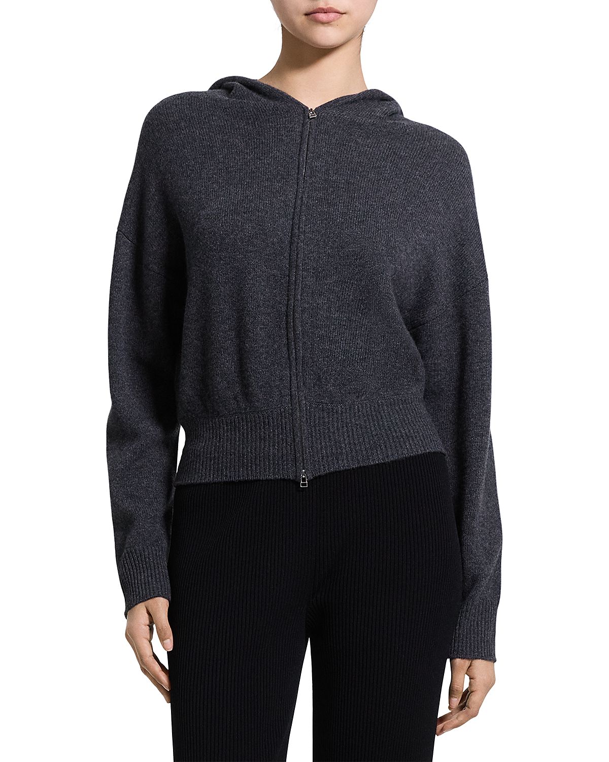 Theory Cashmere Zip Up Hooded Sweater