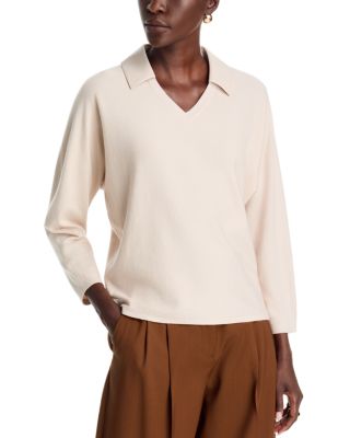 Faux Leather Collar V Neck Sweater