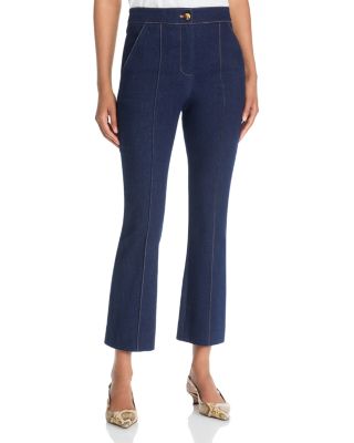 Kimra Mid Rise Cropped Kick Flare Jeans in Midnight Wash